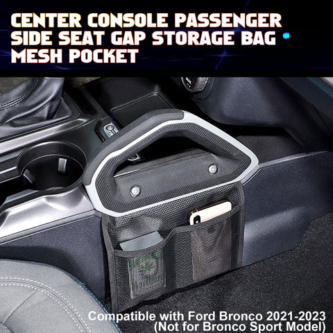 Passenger Side Seat Gap Storage Mesh Organizer Pocket For Ford Bronco 2021-2023