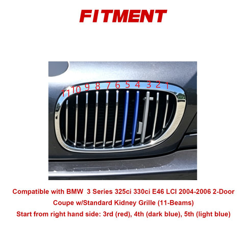Tri-Colored Front Kidney Grille Strips Clip Cover For BMW 3 Series E46 2004-2006