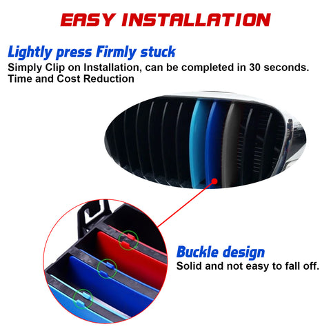 Set Tri-Colored Front Kidney Grille Strips Clip Cover For BMW 2 Series 2014-2020