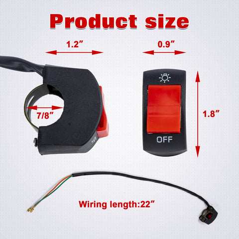 x xotic tech Motorcycle Handlebar Switch ATV Light Toggle Switch w/On Off Push Button For U5 U7 U2 Motorcycles Scooter UTV Electromobile Motorbike(7/8inch 22mm)