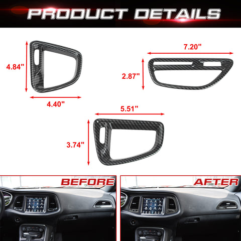 Car Interior Center Console Air Condition Outlet Vent Frame Cover Trim Accessories Decoration, Carbon Fiber Pattern, Compatible with Dodge Challenger 2015-2023