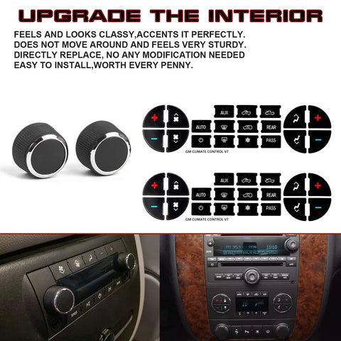 Rear Radio Volume Knob+AC Climate Button Sticker For Chevy Silverado GMC Sierra