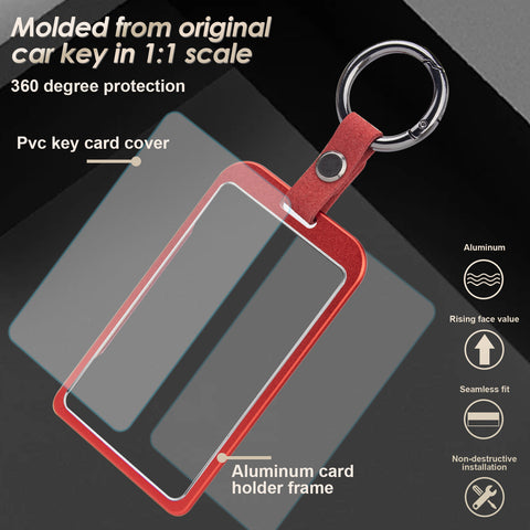 x xotic tech Transparent Card Key Holder, Card Protective Case Cover Comapatible with Tesla Model Y/3/S/X Cybertruck Accessories, Full Protection Key Fob Shell Key Chain(Aluminum Alloy)