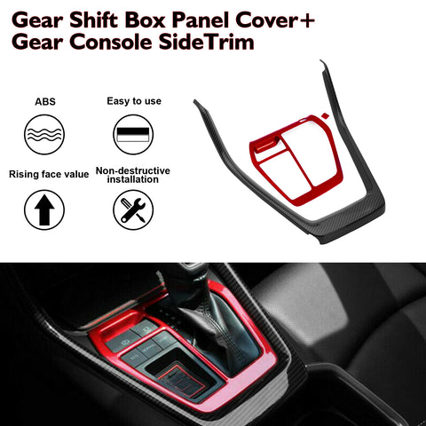 Carbon Fiber Pattern + Red Gear Shift Box Combo Cover For Toyota RAV4 2019-2024