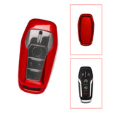 Red Soft TPU Key Fob Shell Skin Cover w/Keychain, Compatible with Ford Fusion Mustang