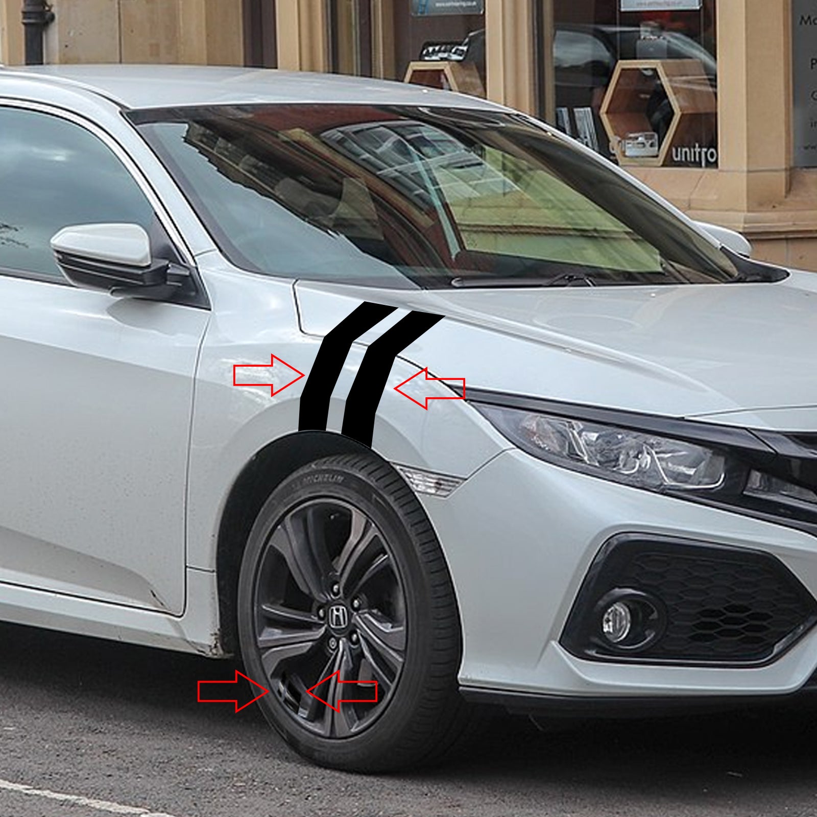 Front Slash Sticker Universal Fit Front Hood Fender + Wheel Rim Slash Stripes Tape Decals ...