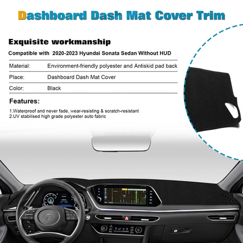 Center Console Dashboard Mat Pre-Cut Non-Slip Sunshield Sun Glare Protector Dash Carpet Pad Black Cover Compatible with Hyundai Sonata 2020-2023