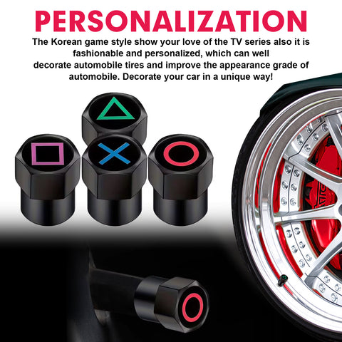 x xotic tech 4pcs Korean Game Style Tire Valve Stem Cover Caps Anodized Aluminum Alloy, Corrosion Resistant Leak-Proof Wheel Valve Cap Set, Universal for Cars Trucks Motorcycles SUVs