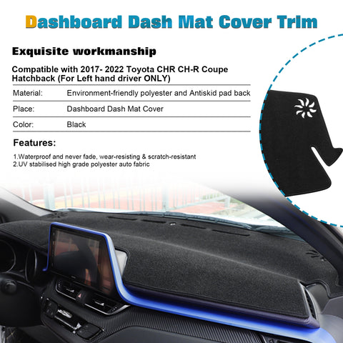 Xotic Tech Center Console Dashboard Mat Pre-Cut Non-Slip Sunshield Sun Glare Protector Dash Carpet Pad Black Cover Compatible with Toyota CH-R CHR 2017-2022