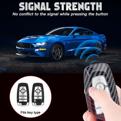 x xotic tech Glossy Black/Red Mix Color Carbon Fiber Texture Hard Plastic Key Fob Cover Case Compatible with Ford Mustang Explorer Fusion Edge Expedition Bronco Ecosport Ranger F150 F250 F350 F450