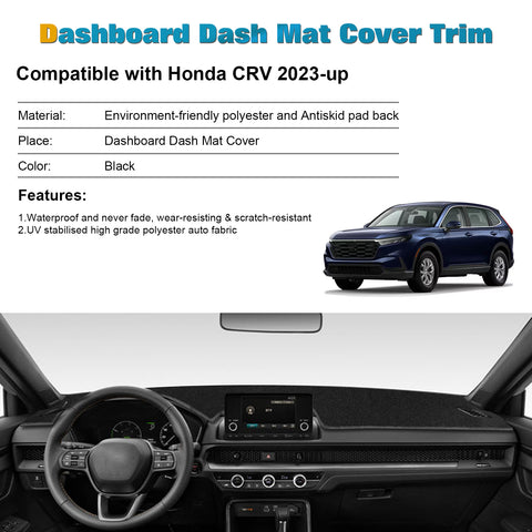 Black Dashboard Mat Poly Carpet DashMat Non-Slip Cover For Honda CRV 2023-2025