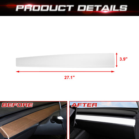 2x Matte White Dashboard Overlay Strip Cover For Tesla Model 3 2017-2023 & Model Y 2020-up