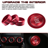 Red Aluminum Alloy Engine Start Button + AC Climate Control Knob Ring Combo Cover Trim, Compatible with Subaru Forester 2014-2018, Impreza 2014-2016