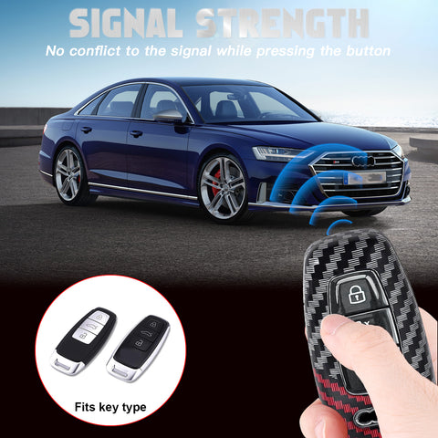 x xotic tech Glossy Black/Red Mix Color Carbon Fiber Texture Hard Plastic Key Fob Cover Case Compatible with Audi A3 A6 A7 A8 Q7 Q8 E-Tron S3 S6 RS6 RS7 S6 S7 SQ7 SQ8 3-Button