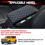 x xotic tech Center Console Cover Compatible with Ford Bronco Accessories 2021 2022 2023 2024 2025 2/4-door, Prevent Dog Scratches Leather Armrest Cover Pad Protector with Side Pockets Storage Bag Interior Accessories