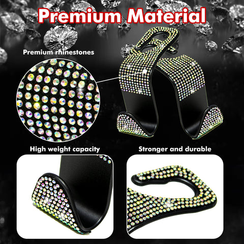 Shiny Crystal Car Seat Back Storage Hanging Hook Purse Grocery Cloth Holder