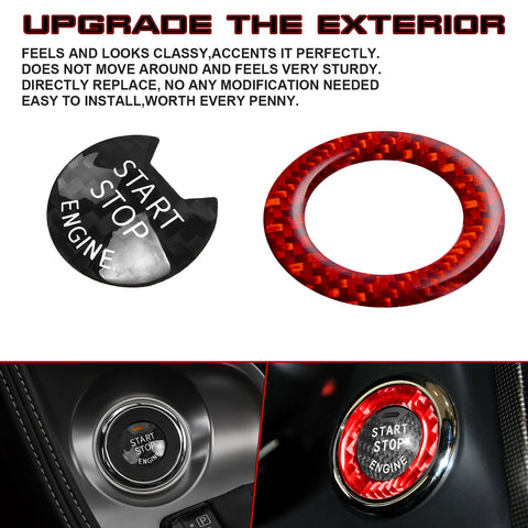 Set Black Carbon Fiber Engine Start Button + Red Ring Trim For Infiniti Q50 Q60