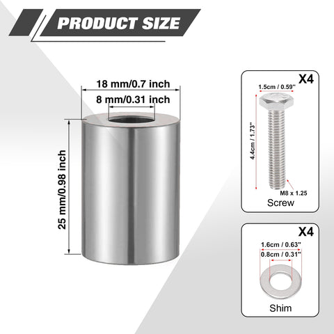 4Sets Steel Bulkhead Riser Kit, Engine Motor Hood Vent Spacer Riser, 1 inch 8mm Aluminum Alloy Engine Hood Ventilation Spacer for Auto Engine Turbo Swap