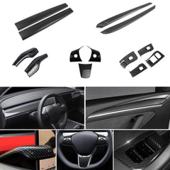 Set Console Stripe Door Window Switch Steering Paddle Shifter Trim For Model 3 Y