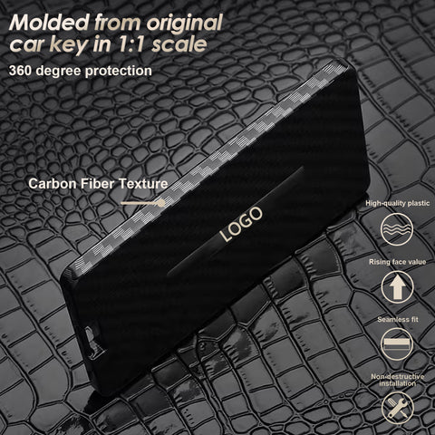 x xotic tech Key Card Holder Compatible With Tesla Model 3 Y S X Cybertruck, Glossy Black Carbon Fiber Finish Hard Plastic Cover Protective Card Case Keychain