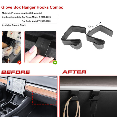 2PCS Interior Multi-Function Glove Box Hook Storage Organizer Grocery Holder Hanger Clip Bag Purse Accessory Compatible with Tesla Model 3/Y 2017-up