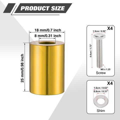 4Sets Steel Bulkhead Riser Kit, Engine Motor Hood Vent Spacer Riser, 1 inch 8mm Aluminum Alloy Engine Hood Ventilation Spacer for Auto Engine Turbo Swap