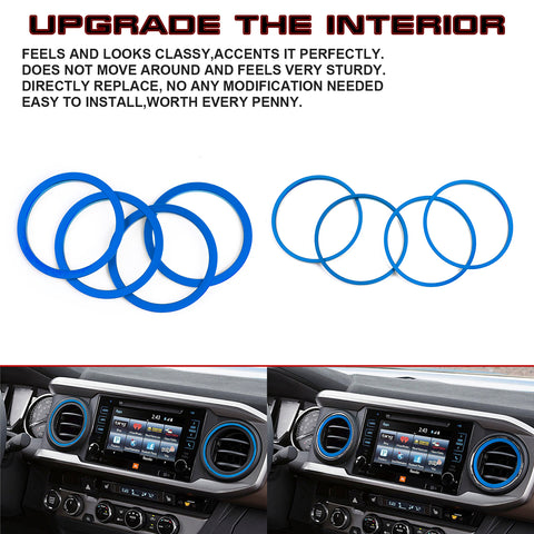 Blue Inner & Outer AC Air Outlet Ring Surround Cover For Toyota Tacoma 2016-2023