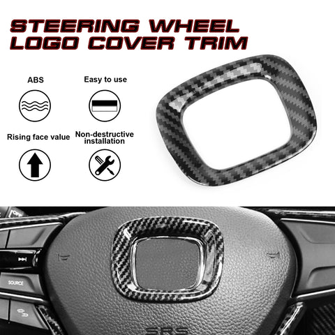 Auto Interior Steering Wheel Logo Decoration Cover Accessories Carbon Fiber Pattern ABS Steering Wheel Trim Compatible with Honda Accord 10th 2018-2022 (Carbon Fiber Style)