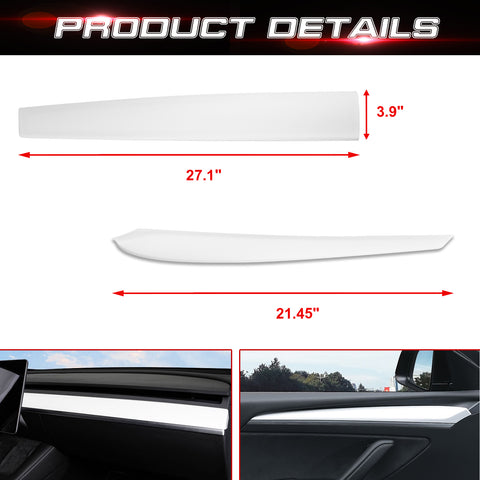 For Tesla Model 3 2021-2023 & Model Y 2020-up Matte White Dashboard Door Side Panel Overlay Trim