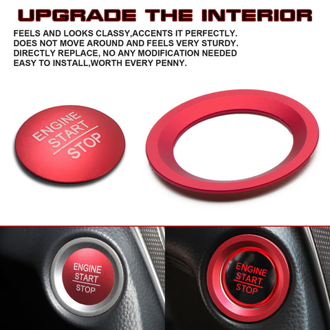 Set Red Engine Start Button Ring Overlay Cover For Honda Civic Accord 10th Gen