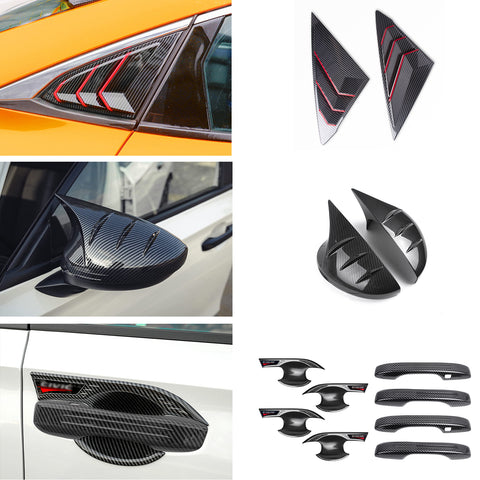 Carbon Fiber ABS Exterior Door Handle Side Mirror Cover Trim For Civic 22-23