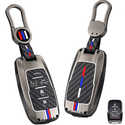 Gunmental Heavy Duty Remote Key Fob Cover Case w/Keychain for RAM 1500 2500 3500