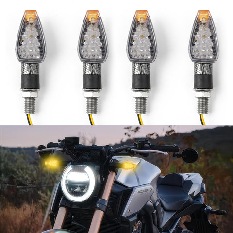 x xotic tech Mini Stalk Arrow Clear Turn Signal Indicator Blinker 14-LED Front Rear Amber Light Lamps Universal Fit Motorcycle Motorbike, 10mm Bolt (Plaid Style)