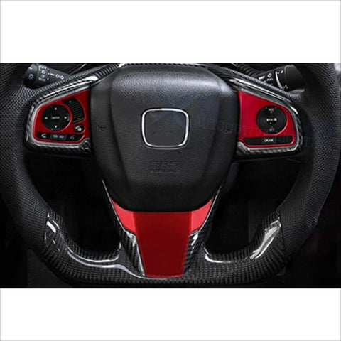 Red + Carbon Fiber Texture Inner Steering Wheel Cover Trim For Honda Civic 16-21