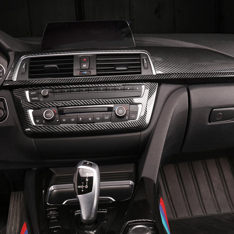 Carbon Fiber ABS Center Console Lower Strip CD Panel Frame Trim For BMW F30 F31