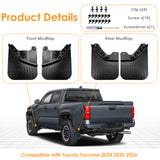 x xotic tech Mud Flaps Splash Guard Compatible with Toyota Tacoma 2024 2025 2026, No Drill Front & Rear Mudguards Fender Protector Set w/Hardware Pickup Truck Accessories(4PCS)