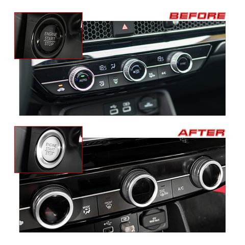 Silver Engine Start Button AC Knob Navigation Combo Cover For Honda Civic 2022+