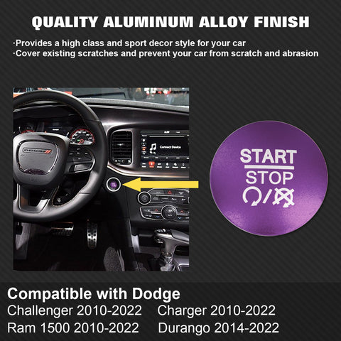 Alloy Engine Start Stop Push Button Cover For Dodge Charger Challenger 2010-2022