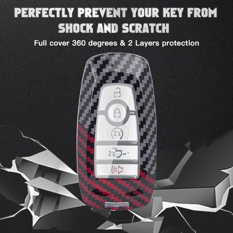 x xotic tech Glossy Black/Red Mix Color Carbon Fiber Texture Hard Plastic Key Fob Cover Case Compatible with Ford Mustang Explorer Fusion Edge Expedition Bronco Ecosport Ranger F150 F250 F350 F450
