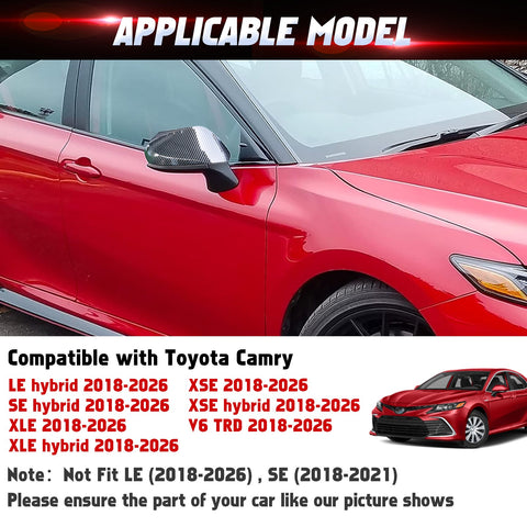 Carbon Fiber Look Door Side Rear View Mirror Cover Trim For Toyota Camry 2018-26