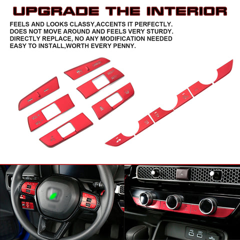 Sporty Red Steering Wheel Console AC Switch Button Cover For Honda Civic 2022-up