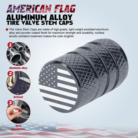 4pcs American Flag Tire Valve Stem Cover Caps Anodized Aluminum Alloy, Corrosion Resistant Leak-Proof Wheel Valve Cap Set, Universal for Cars Trucks Motorcycles SUVs