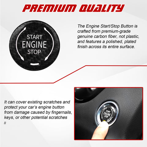 x xotic tech Real Carbon Fiber Push Start Button Trim, Engine Start Stop Button Ignition Button Cover Compatible with Cadillac XT4 2019+ XT6 CT5 2020+ or Corvette C8 2020 2021 2022 2023 2024 2025
