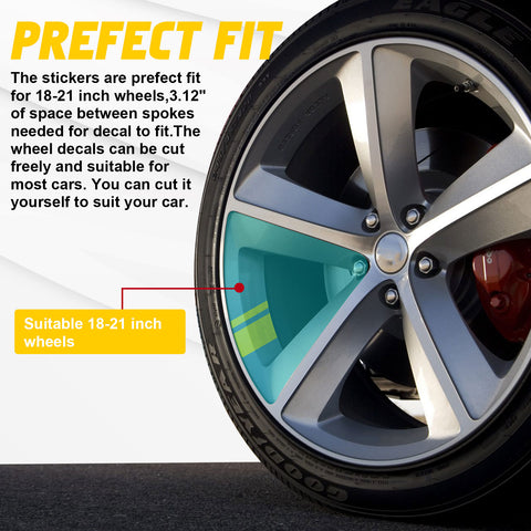 6Pcs Yellow Car Reflective Sporty Racing Style Tire Rim Stickers For 18-21 Inch Wheels