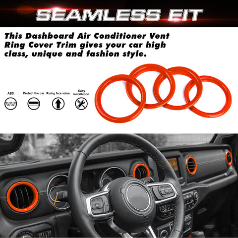 x xotic tech Dashboard Air Conditioner Vent Ring Cover Trim Compatible with Jeep Wrangler JL/JLU 2018-2023 & Gladiator JT Truck 2020-2023, Dash Air Vent AC Outlet Sticker (4Pcs)