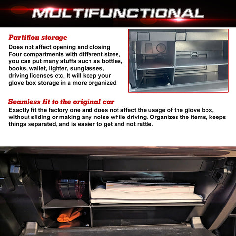 Interior Auto Center Console Armrest Box Secondary Storage Coin Holder Tray Organizer w/Blue Mats + Armrest Box Bottom Divider + Glove Box Divider, Compatible with Toyota 4Runner 2010-2023