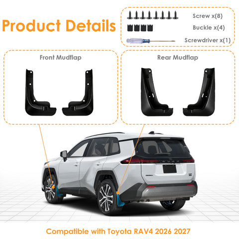 x xotic tech Mud Flaps Splash Guard Compatible with Toyota RAV4 2026 2027, Front & Rear Mudguards Fender Protector Set w/Hardware Car Accessories(4PCS)