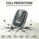 x xotic tech Key Fob Cover Compatible with Honda Accord Civic CR-V HR-V Pilot 2022-2027, Soft TPU Full Protective Smart Remote Keyless Case Accessories 5-Button (Silver Trim)