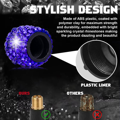 4x Handmade Crystal Rhinestone Universal Car Tire Valve Caps Chrome Accessories