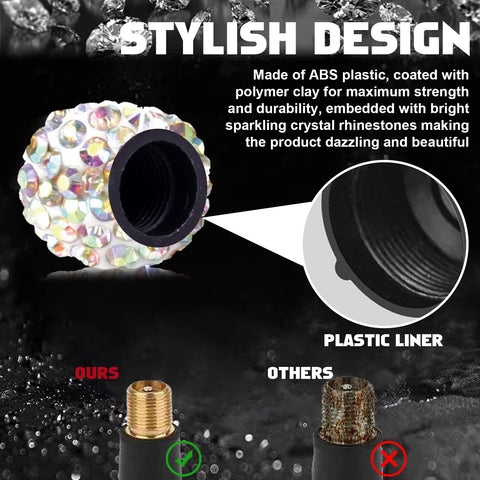 4x Handmade Crystal Rhinestone Universal Car Tire Valve Caps Chrome Accessories